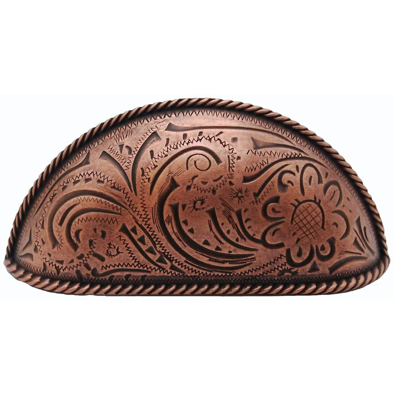 Engraved Flower Cup Pull, Copper Oxide